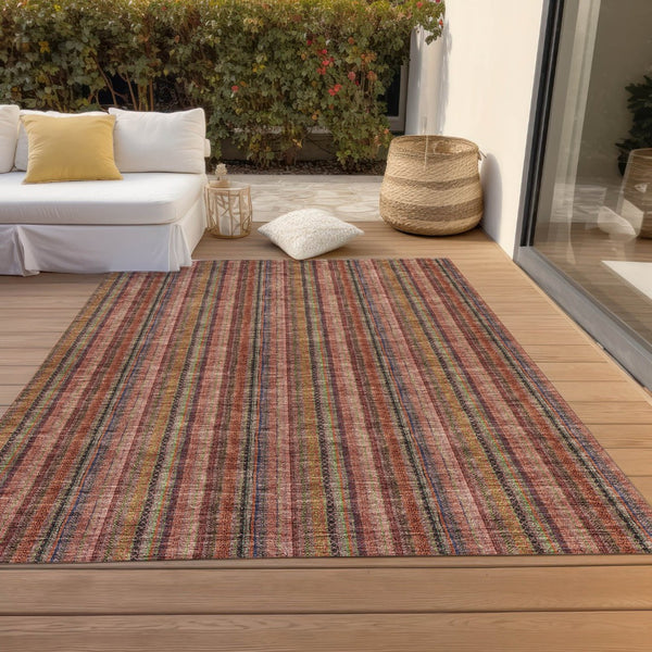 HomeRoots 5' Striped Washable Area Rug in Blush, Burgundy, and Pink – Perfect for Indoor and Outdoor Spaces 5' X 8' 615032