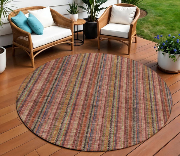HomeRoots 5' Striped Washable Area Rug in Blush, Burgundy, and Pink – Perfect for Indoor and Outdoor Spaces 8' Round 615033