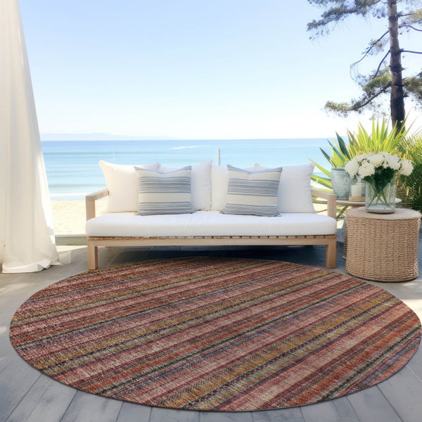 HomeRoots 5' Striped Washable Area Rug in Blush, Burgundy, and Pink – Perfect for Indoor and Outdoor Spaces 8' Round 615033
