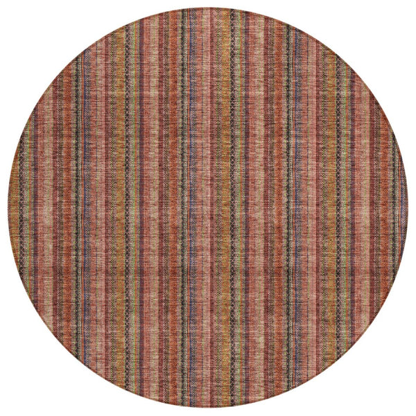 HomeRoots 5' Striped Washable Area Rug in Blush, Burgundy, and Pink – Perfect for Indoor and Outdoor Spaces 8' Round 615033