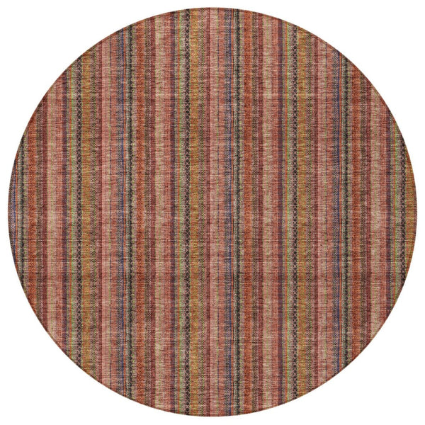 HomeRoots 5' Striped Washable Area Rug in Blush, Burgundy, and Pink – Perfect for Indoor and Outdoor Spaces 8' Round 615033