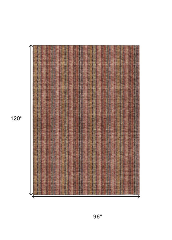 HomeRoots 5' Striped Washable Area Rug in Blush, Burgundy, and Pink – Perfect for Indoor and Outdoor Spaces 8' X 10' 615034