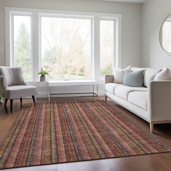 HomeRoots 5' Striped Washable Area Rug in Blush, Burgundy, and Pink – Perfect for Indoor and Outdoor Spaces 9' X 12' 615035