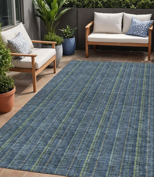 HomeRoots 5' Coastal Charm Striped Area Rug in Denim Blue & Mint Green - Durable, Washable for Indoor/Outdoor Use 5' X 8' 615038