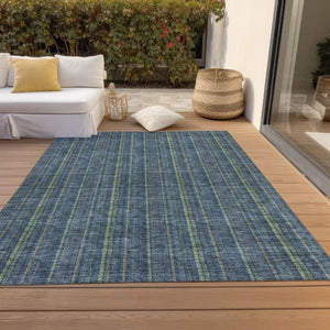 HomeRoots 5' Coastal Charm Striped Area Rug in Denim Blue & Mint Green - Durable, Washable for Indoor/Outdoor Use 5' X 8' 615038