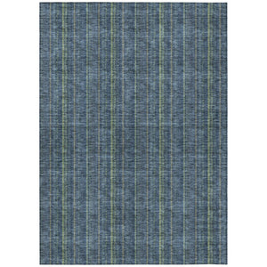 HomeRoots 5' Coastal Charm Striped Area Rug in Denim Blue & Mint Green - Durable, Washable for Indoor/Outdoor Use 5' X 8' 615038
