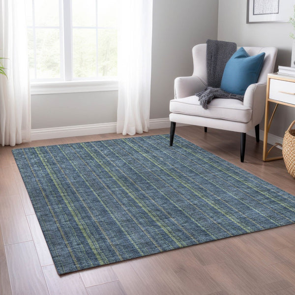 HomeRoots 5' Coastal Charm Striped Area Rug in Denim Blue & Mint Green - Durable, Washable for Indoor/Outdoor Use 5' X 8' 615038