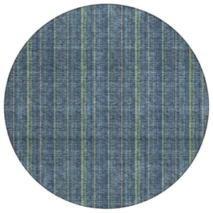 HomeRoots 5' Coastal Charm Striped Area Rug in Denim Blue & Mint Green - Durable, Washable for Indoor/Outdoor Use 8' Round 615039