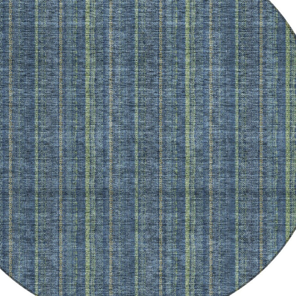 HomeRoots 5' Coastal Charm Striped Area Rug in Denim Blue & Mint Green - Durable, Washable for Indoor/Outdoor Use 8' Round 615039