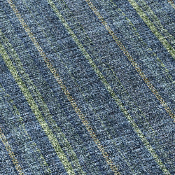 HomeRoots 5' Coastal Charm Striped Area Rug in Denim Blue & Mint Green - Durable, Washable for Indoor/Outdoor Use 8' Round 615039