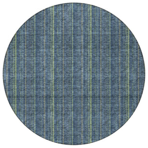 HomeRoots 5' Coastal Charm Striped Area Rug in Denim Blue & Mint Green - Durable, Washable for Indoor/Outdoor Use 8' Round 615039