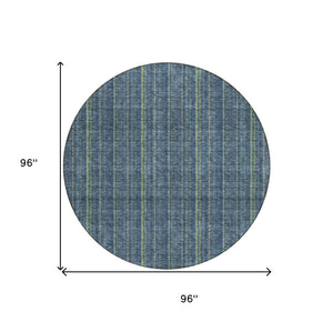 HomeRoots 5' Coastal Charm Striped Area Rug in Denim Blue & Mint Green - Durable, Washable for Indoor/Outdoor Use 8' Round 615039