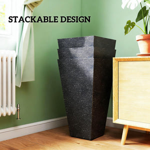 English Elm Set of 3 Tall Square Faux Marble Column Planters for Patio Entryway or Balcony Black T3971P440168