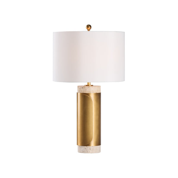 Wildwood Bridgeport Lamp With Travertine Stone Base And Antique Brass Wrap — Sculptural Accent Lighting, 28" White/Cream 61504