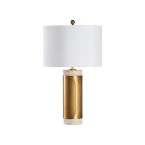 Wildwood Bridgeport Lamp With Travertine Stone Base And Antique Brass Wrap — Sculptural Accent Lighting, 28" White/Cream 61504