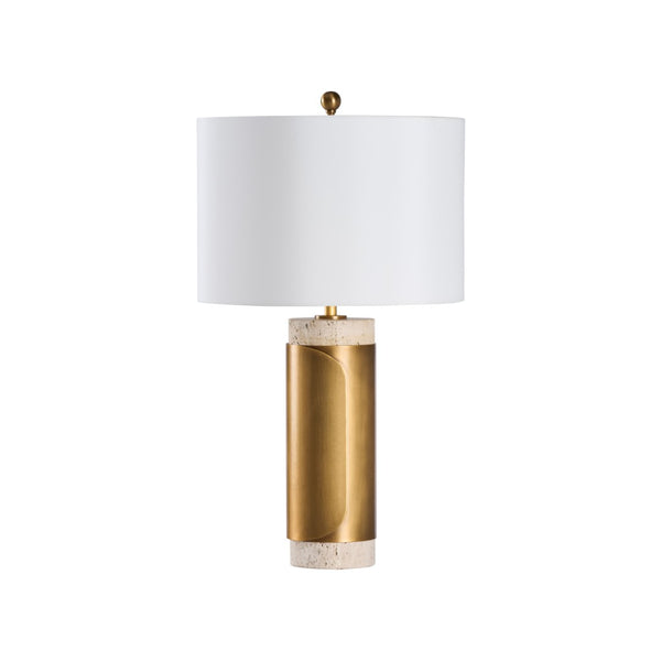 Wildwood Bridgeport Lamp With Travertine Stone Base And Antique Brass Wrap — Sculptural Accent Lighting, 28" White/Cream 61504