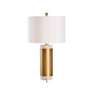 Wildwood Bridgeport Lamp With Travertine Stone Base And Antique Brass Wrap — Sculptural Accent Lighting, 28" White/Cream 61504
