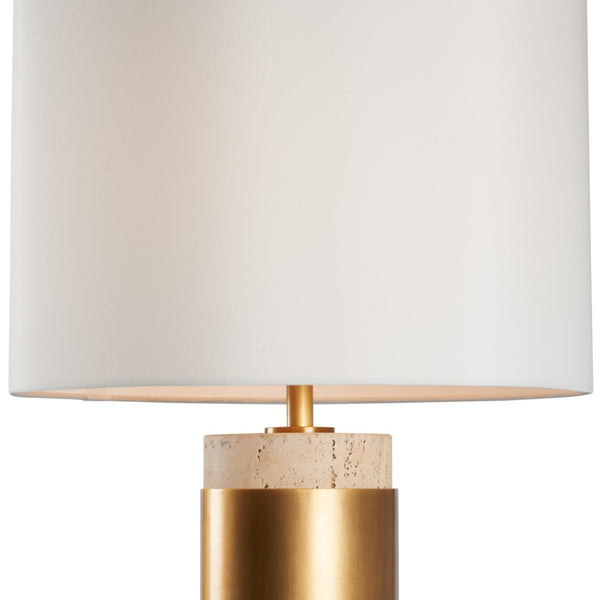 Wildwood Bridgeport Lamp With Travertine Stone Base And Antique Brass Wrap — Sculptural Accent Lighting, 28" White/Cream 61504