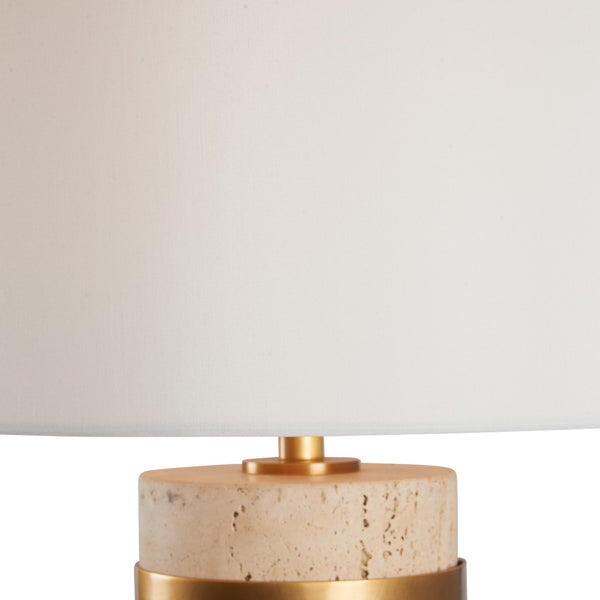 Wildwood Bridgeport Lamp With Travertine Stone Base And Antique Brass Wrap — Sculptural Accent Lighting, 28" White/Cream 61504