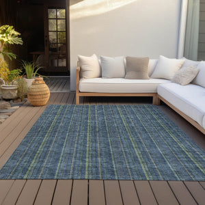 HomeRoots 5' Coastal Charm Striped Area Rug in Denim Blue & Mint Green - Durable, Washable for Indoor/Outdoor Use 8' X 10' 615040