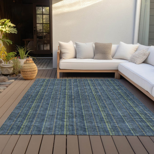 HomeRoots 5' Coastal Charm Striped Area Rug in Denim Blue & Mint Green - Durable, Washable for Indoor/Outdoor Use 8' X 10' 615040