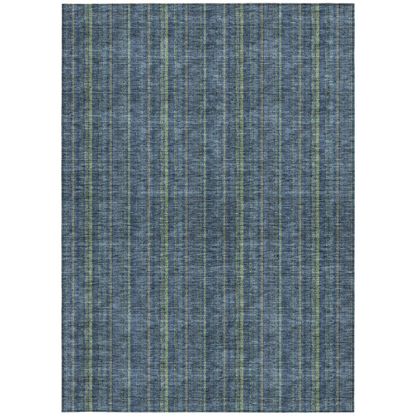 HomeRoots 5' Coastal Charm Striped Area Rug in Denim Blue & Mint Green - Durable, Washable for Indoor/Outdoor Use 9' X 12' 615041