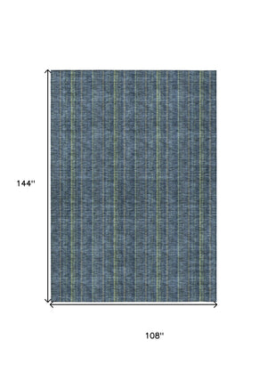 HomeRoots 5' Coastal Charm Striped Area Rug in Denim Blue & Mint Green - Durable, Washable for Indoor/Outdoor Use 9' X 12' 615041
