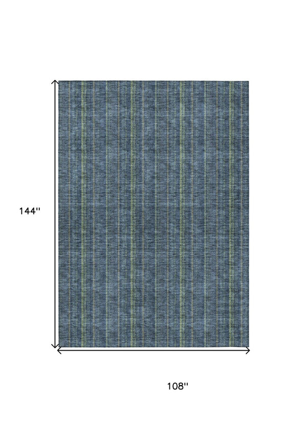 HomeRoots 5' Coastal Charm Striped Area Rug in Denim Blue & Mint Green - Durable, Washable for Indoor/Outdoor Use 9' X 12' 615041