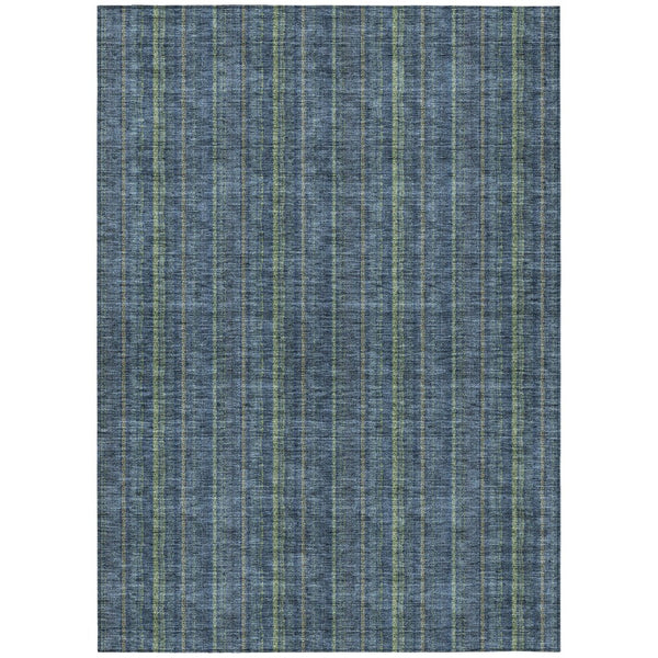 HomeRoots 5' Coastal Charm Striped Area Rug in Denim Blue & Mint Green - Durable, Washable for Indoor/Outdoor Use 9' X 12' 615041