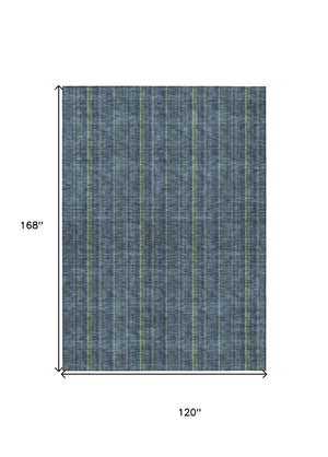 HomeRoots 5' Coastal Charm Striped Area Rug in Denim Blue & Mint Green - Durable, Washable for Indoor/Outdoor Use 10' X 14' 615042