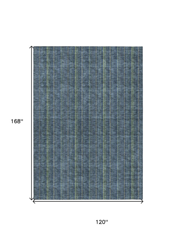 HomeRoots 5' Coastal Charm Striped Area Rug in Denim Blue & Mint Green - Durable, Washable for Indoor/Outdoor Use 10' X 14' 615042