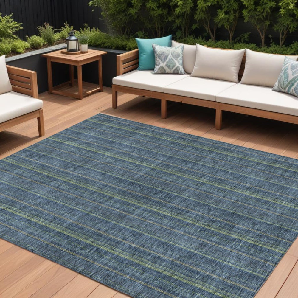 HomeRoots 5' Coastal Charm Striped Area Rug in Denim Blue & Mint Green - Durable, Washable for Indoor/Outdoor Use 10' X 14' 615042