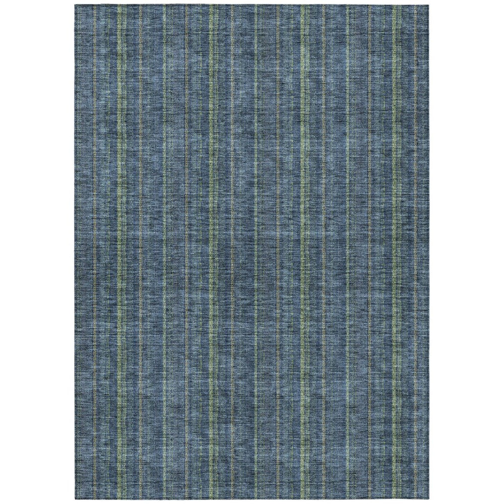 HomeRoots 5' Coastal Charm Striped Area Rug in Denim Blue & Mint Green - Durable, Washable for Indoor/Outdoor Use 10' X 14' 615042