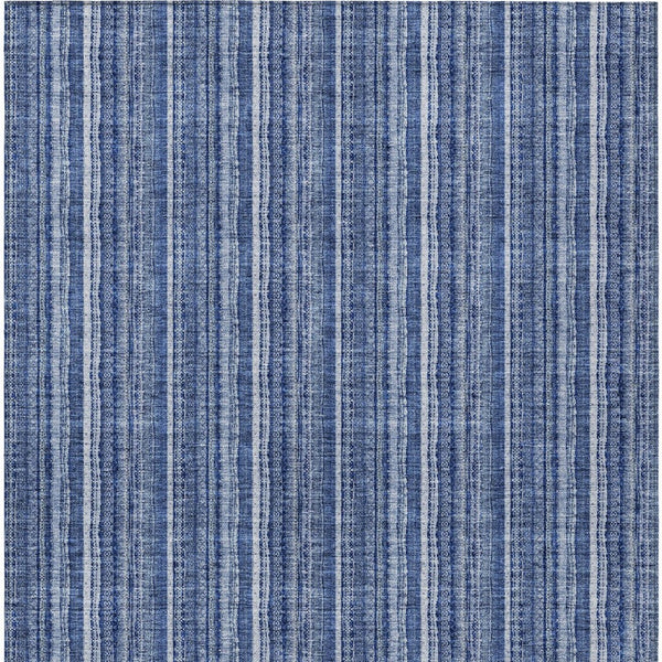 HomeRoots 5' Denim Blue and Ivory Striped Area Rug - Versatile Washable Design for Indoor and Outdoor Spaces 5' X 8' 615044