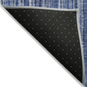 HomeRoots 5' Denim Blue and Ivory Striped Area Rug - Versatile Washable Design for Indoor and Outdoor Spaces 5' X 8' 615044