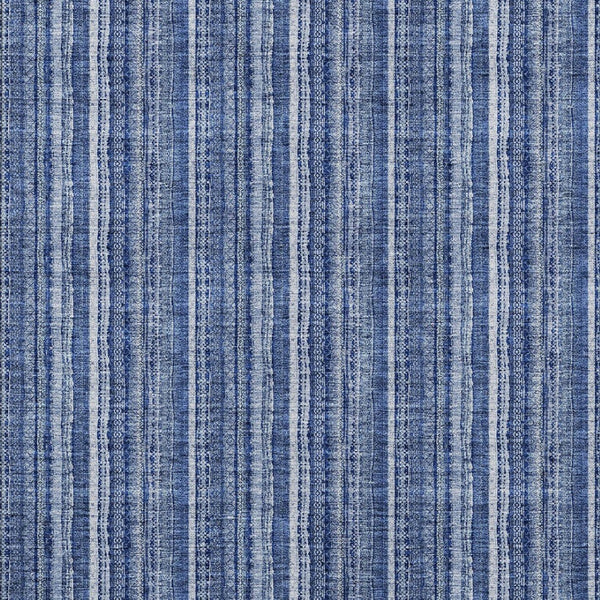 HomeRoots 5' Denim Blue and Ivory Striped Area Rug - Versatile Washable Design for Indoor and Outdoor Spaces 5' X 8' 615044