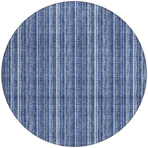 HomeRoots 5' Denim Blue and Ivory Striped Area Rug - Versatile Washable Design for Indoor and Outdoor Spaces 8' Round 615045