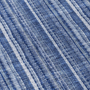 HomeRoots 5' Denim Blue and Ivory Striped Area Rug - Versatile Washable Design for Indoor and Outdoor Spaces 8' Round 615045