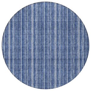 HomeRoots 5' Denim Blue and Ivory Striped Area Rug - Versatile Washable Design for Indoor and Outdoor Spaces 8' Round 615045