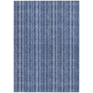 HomeRoots 5' Denim Blue and Ivory Striped Area Rug - Versatile Washable Design for Indoor and Outdoor Spaces 8' X 10' 615046