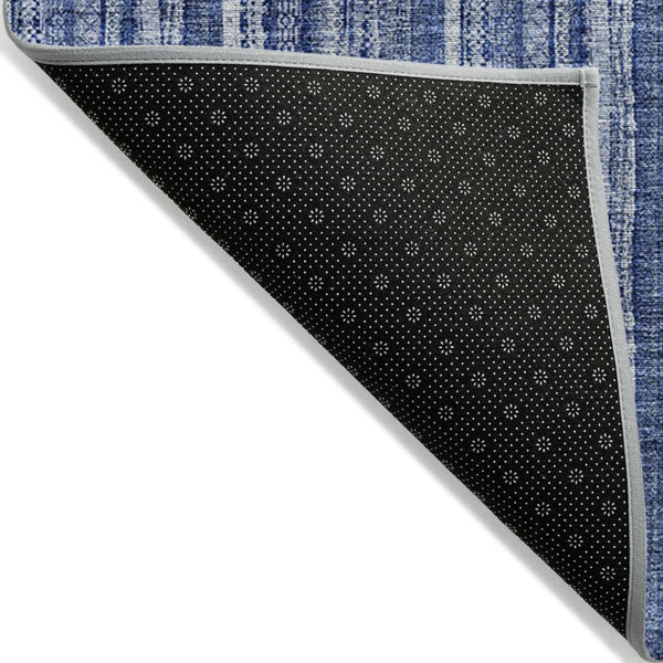 HomeRoots 5' Denim Blue and Ivory Striped Area Rug - Versatile Washable Design for Indoor and Outdoor Spaces 8' X 10' 615046