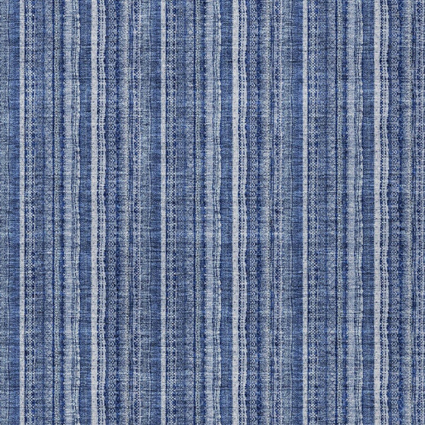 HomeRoots 5' Denim Blue and Ivory Striped Area Rug - Versatile Washable Design for Indoor and Outdoor Spaces 9' X 12' 615047