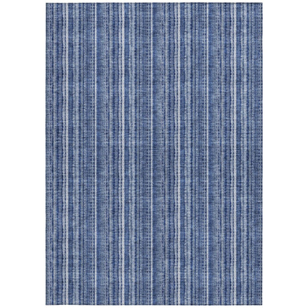 HomeRoots 5' Denim Blue and Ivory Striped Area Rug - Versatile Washable Design for Indoor and Outdoor Spaces 10' X 14' 615048