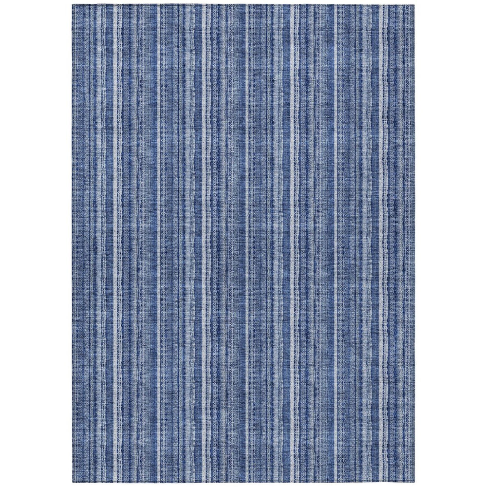HomeRoots 5' Denim Blue and Ivory Striped Area Rug - Versatile Washable Design for Indoor and Outdoor Spaces 10' X 14' 615048