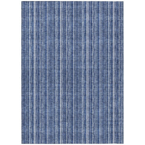 HomeRoots 5' Denim Blue and Ivory Striped Area Rug - Versatile Washable Design for Indoor and Outdoor Spaces 10' X 14' 615048