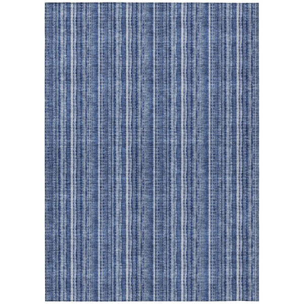 HomeRoots 5' Denim Blue and Ivory Striped Area Rug - Versatile Washable Design for Indoor and Outdoor Spaces 10' X 14' 615048