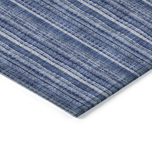 HomeRoots 5' Denim Blue and Ivory Striped Area Rug - Versatile Washable Design for Indoor and Outdoor Spaces 10' X 14' 615048