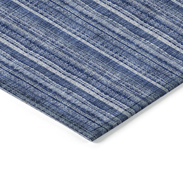HomeRoots 5' Denim Blue and Ivory Striped Area Rug - Versatile Washable Design for Indoor and Outdoor Spaces 10' X 14' 615048