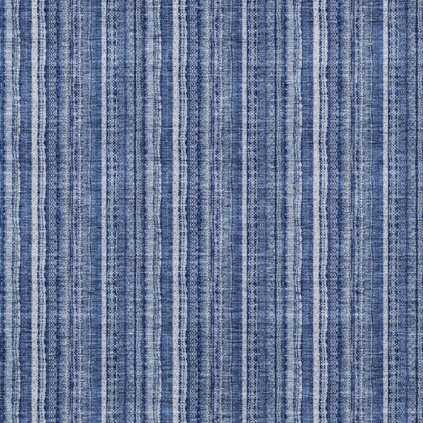 HomeRoots 5' Denim Blue and Ivory Striped Area Rug - Versatile Washable Design for Indoor and Outdoor Spaces 10' X 14' 615048