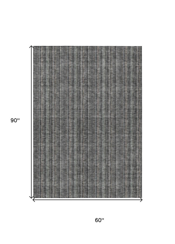 HomeRoots 5' Gray and Silver Striped Washable Area Rug - Durable, Stylish Design for Indoor and Outdoor Spaces 5' X 8' 615050